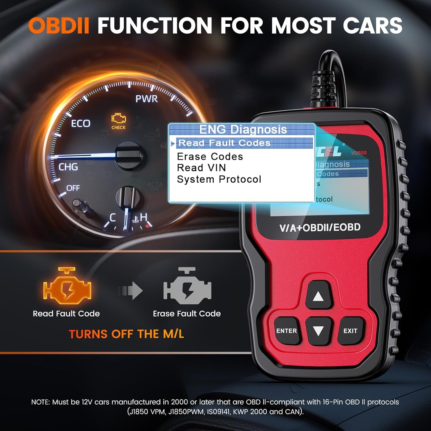 ANCEL VD500-US OBD2 Scanner Code Reader ABS SRS EPB Oil Diagnostic Tool For VAG