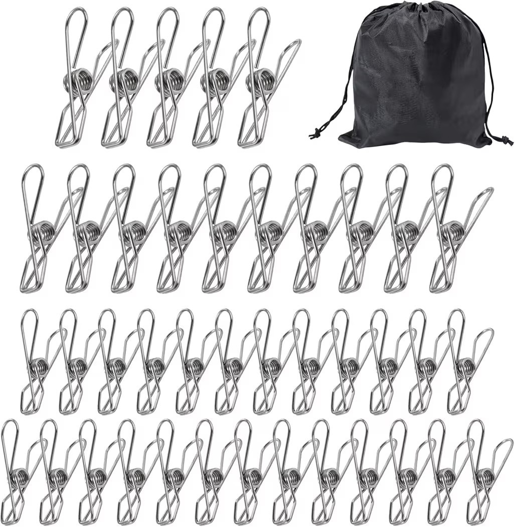 40 Pack Stainless Steel Clothes Pins Heavy Duty Clothes Pins with Oxford...