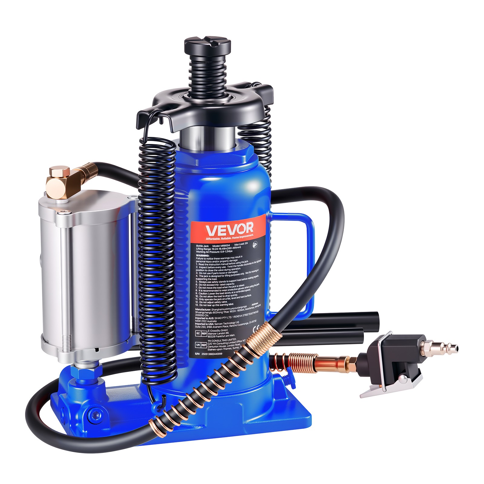 VEVOR Air Hydraulic Bottle Jack High Lift Jack 20 Ton (44092 lb) Car Repair Blue