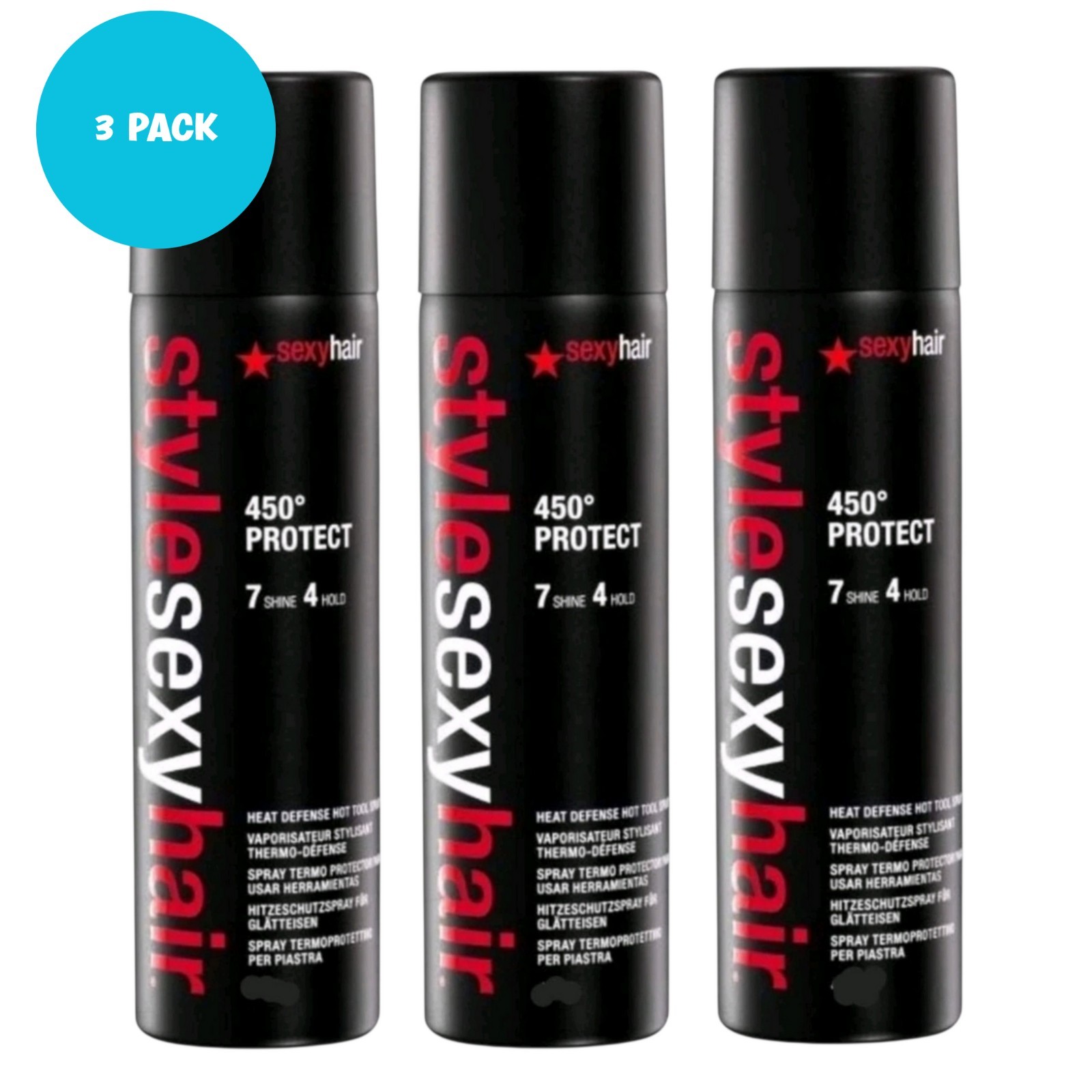 Style Sexy Hair 450 protect 7 Shine 4 Hold Heat Defense Spay 4.1 Oz (3 Pack)