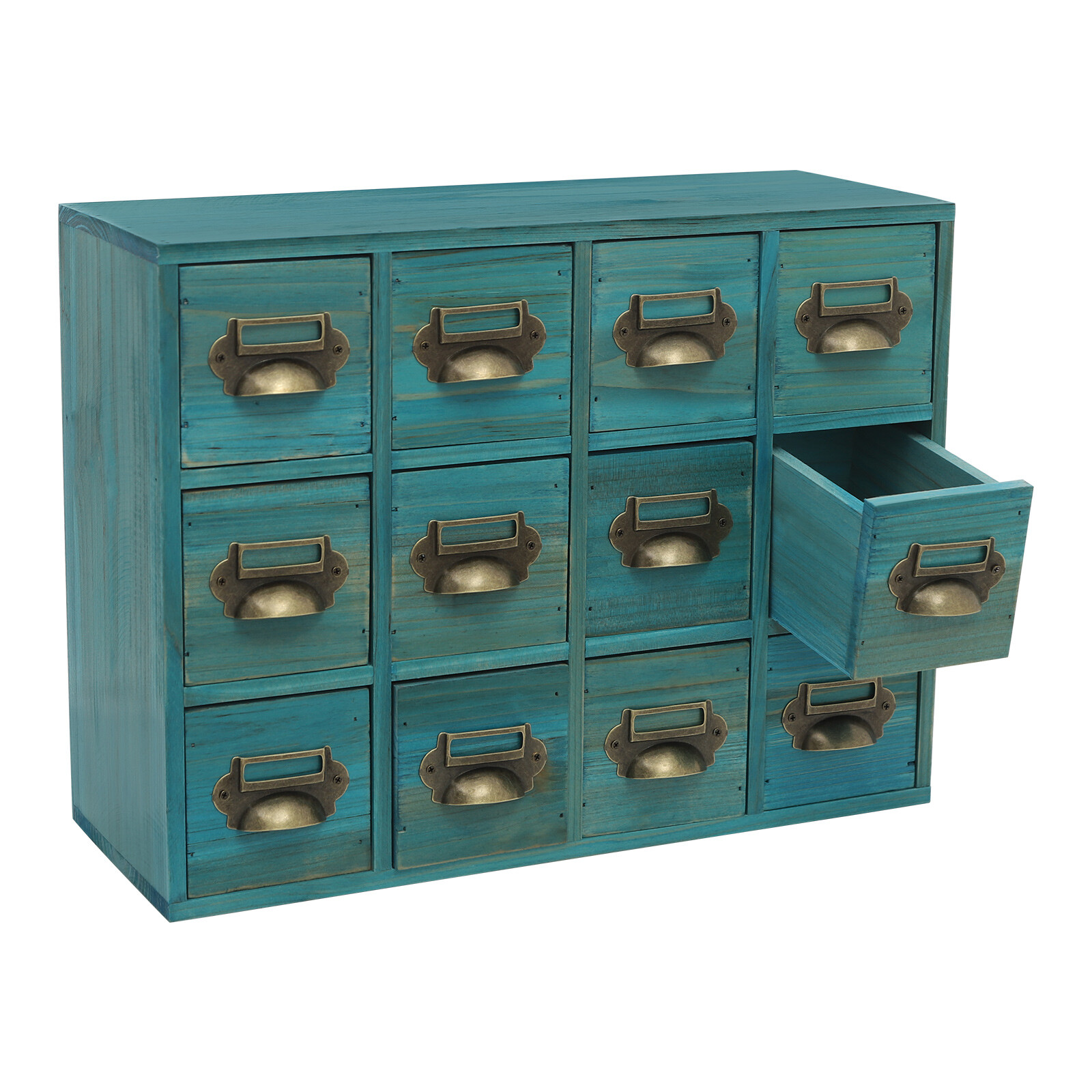 Blue 12Drawer Storage Cabinet Rectangular Desktop Drawer Organizer WoodenCabinet