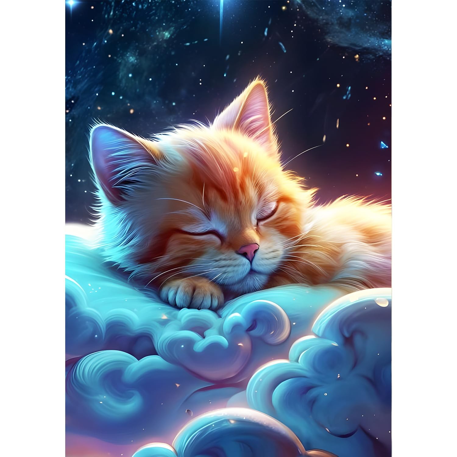 Sleeping Cat Diamond Painting Kits for Adults Beginners, 5D Starry Sky Diamond..