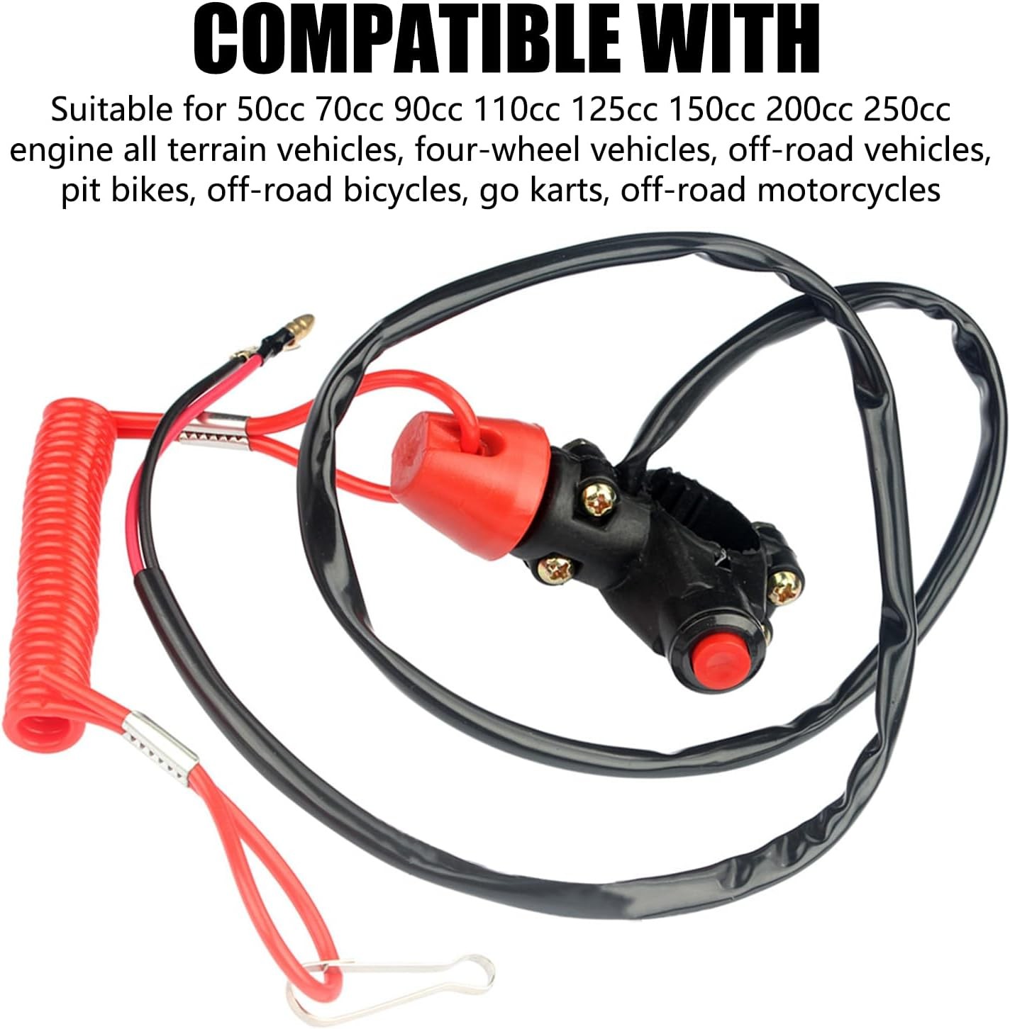 1 PC Motorcycle Boat Safety Kill Stop Switch, with Connector Tether Lanyard, Bea