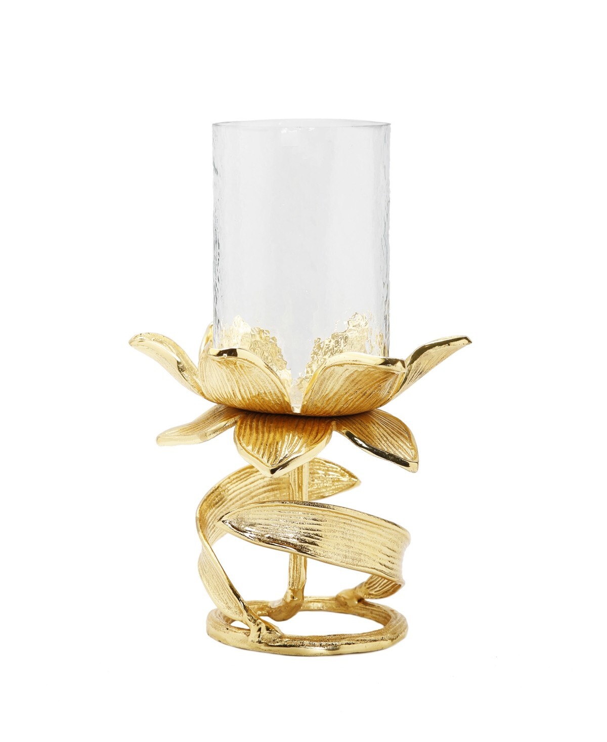 Classic Touch Hurricane with Leaf Stem, 7.5 X 12 - Gold-Tone
