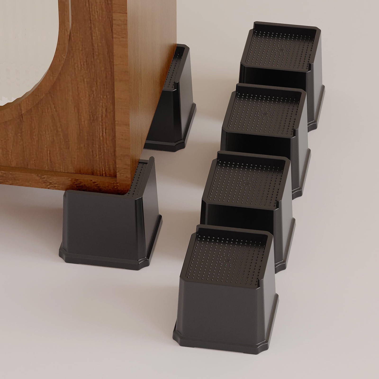 6 PCS Black 4 Inch Heavy Duty L Shape Bed Furniture Risers Lifts 1,500 LBS
