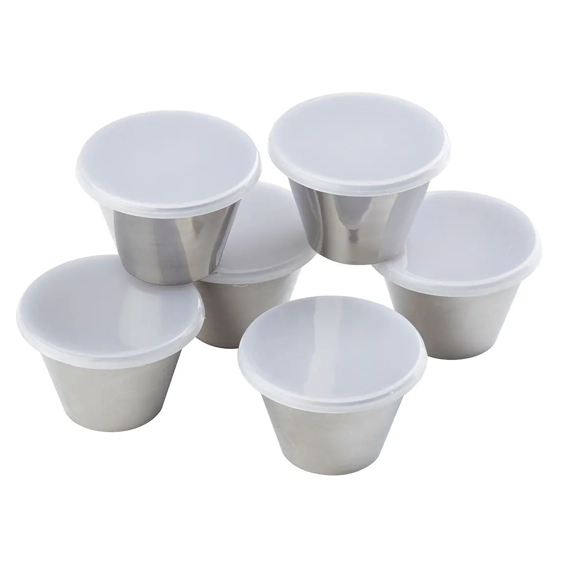 TableCraft 10773 5 oz Stainless Steel Ramekin w/ Clear Lid - 6 Per Pack