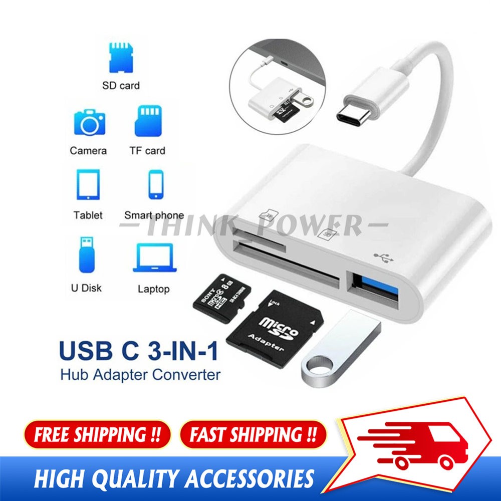 3 in 1 USB C Adapter SD Card Reader For MacBook Pro Laptop