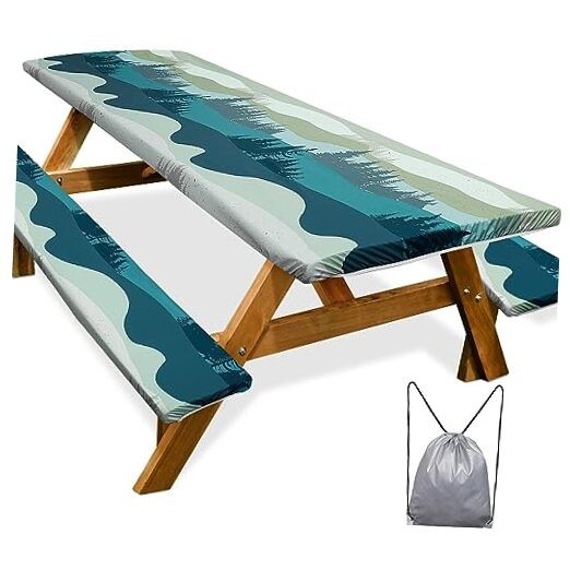 Picnic Table Cover with Bench Covers Camping Essentials 96in Green Blue