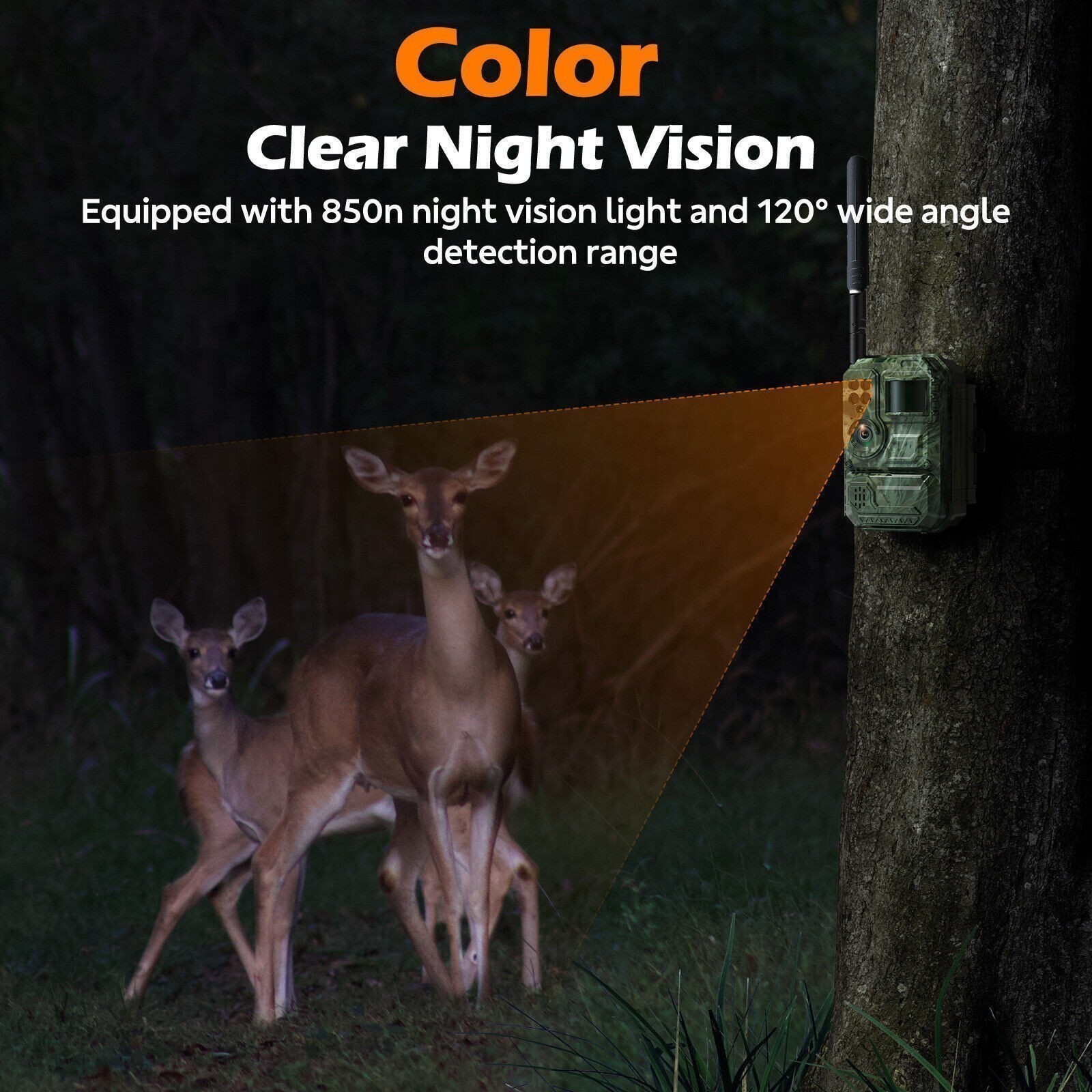 1080P Solar Cellular Trail Camera Include SIM 120° View Wireless Outdoor Hunting