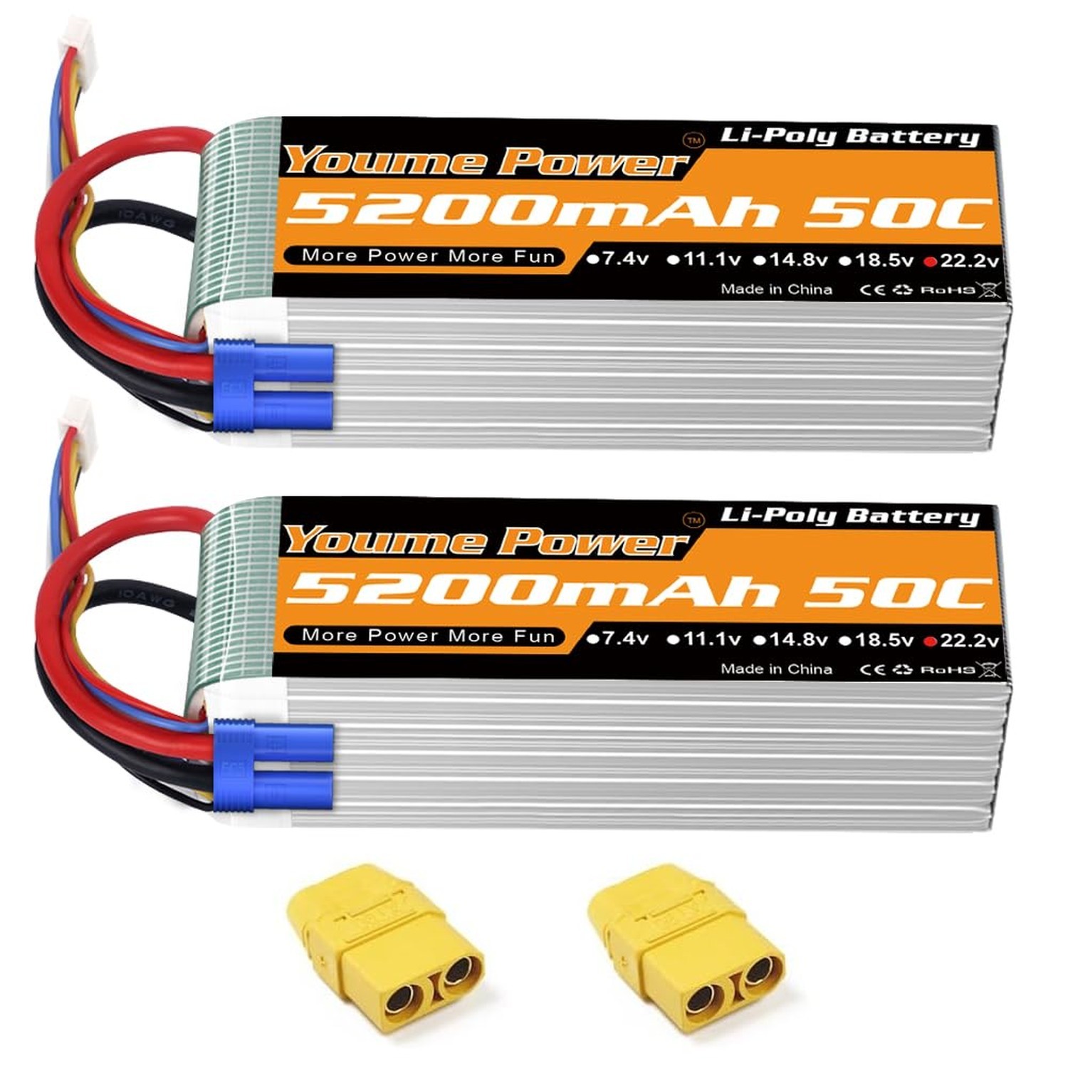 Youme 6S Lipo Battery,22.2V Lipo Battery 5200mah 50C Soft Case with EC5 and X...