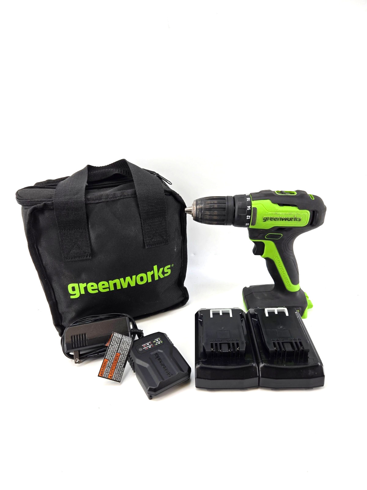 GreenWorks DDG401 24V Brushless Cordless Drill Driver 1/2in w/ 2 Batteries
