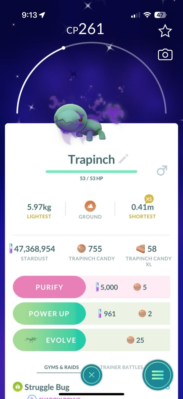AMAZING!!! ✨ SHINY PURIFIED TRAPINCH!!! ✨ - PKMN GO!!! - NON REGISTERED!