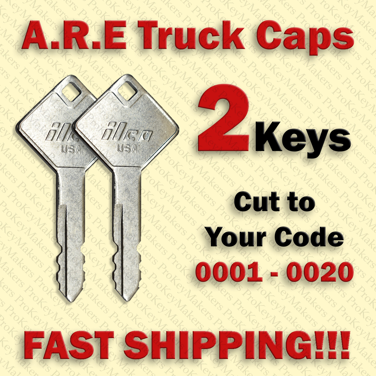 ARE Truck Cap Replacement Keys Cut to Your Code 0001 - 0020