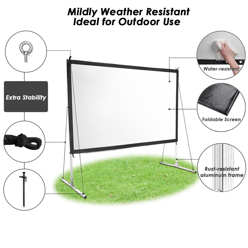Projector Screen with Heavy Duty Stand 100inch 16:9 Outdoor Projection Screen