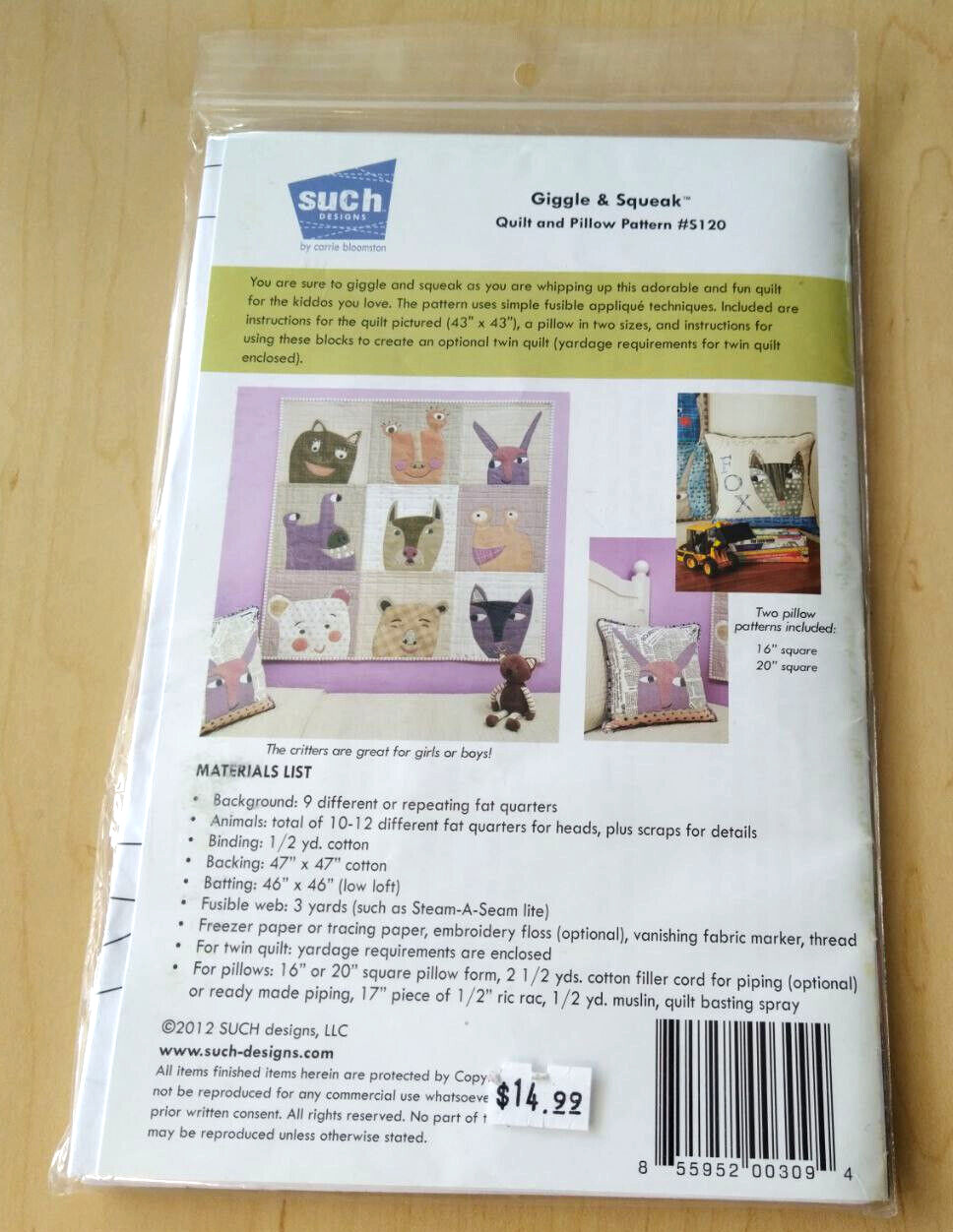 Such Designs By Carrie Bloomston Quilt and Pillow Pattern Applique Fun Creatures