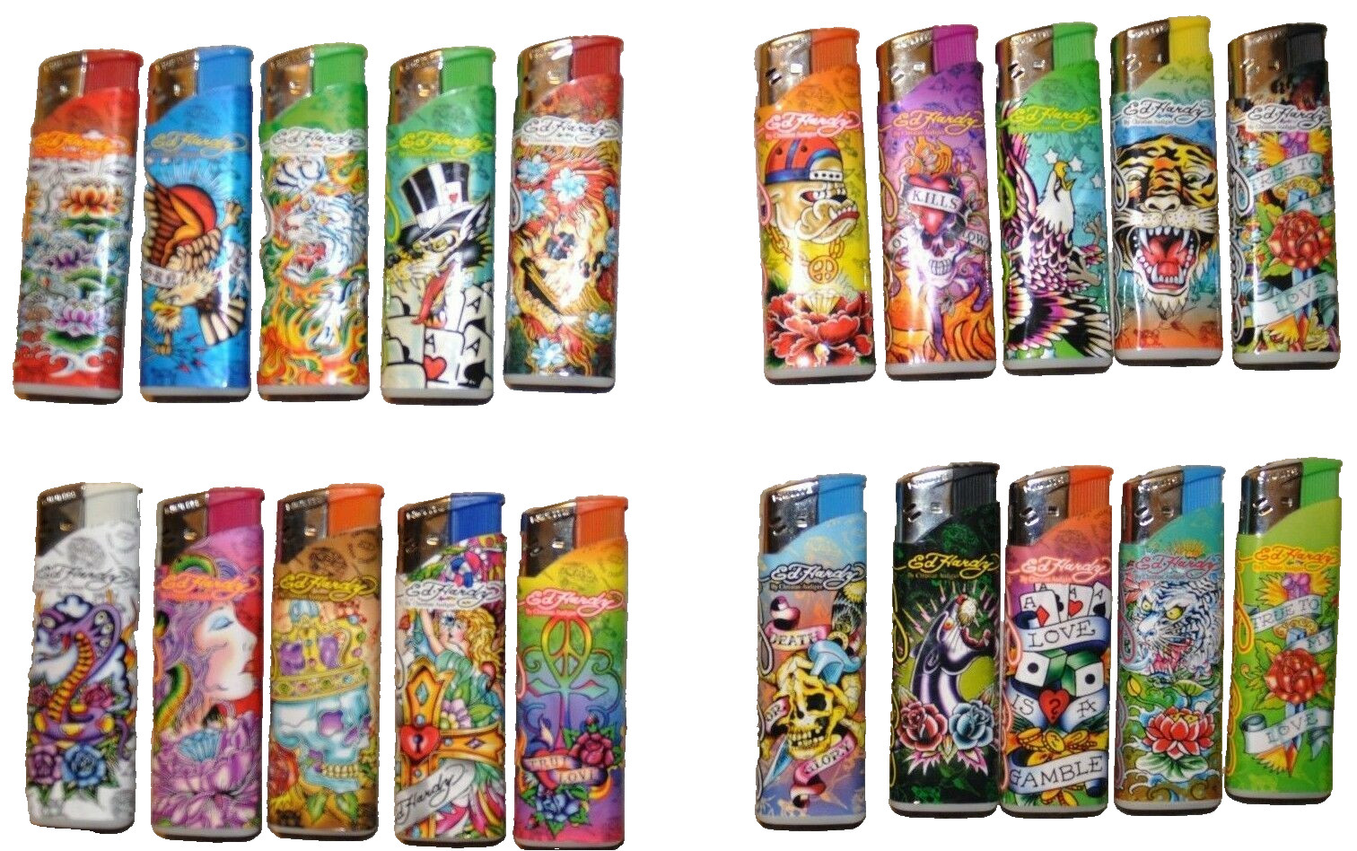 5 PC Ed Hardy Lighters Tattoo Different Design Refillable Lighter Random(No Gas)