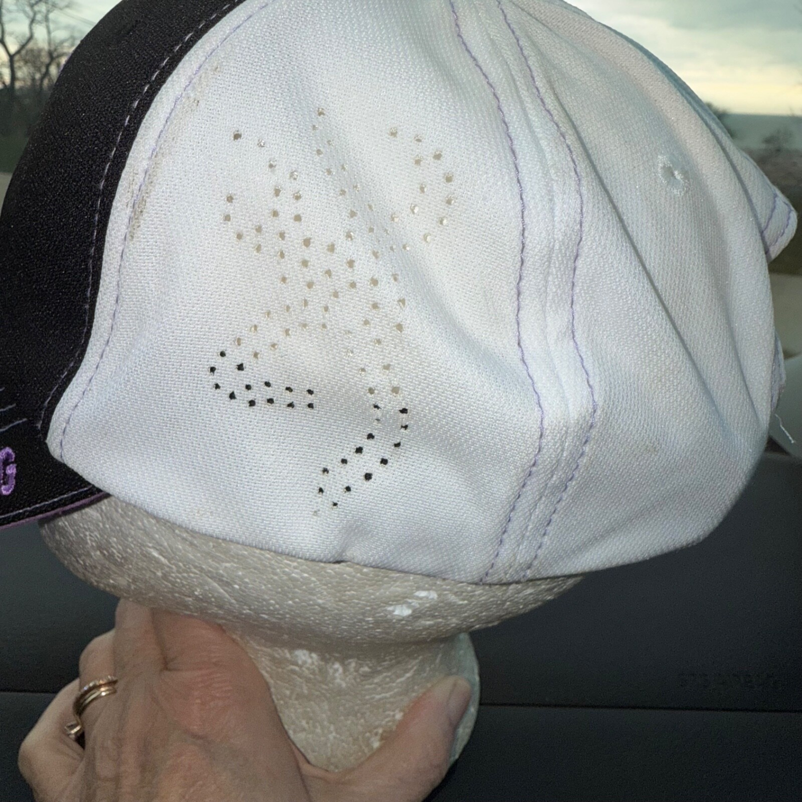 Browning Logo Black Purple White Hat Cap Hook Loop Vent Holes on Sides EUC