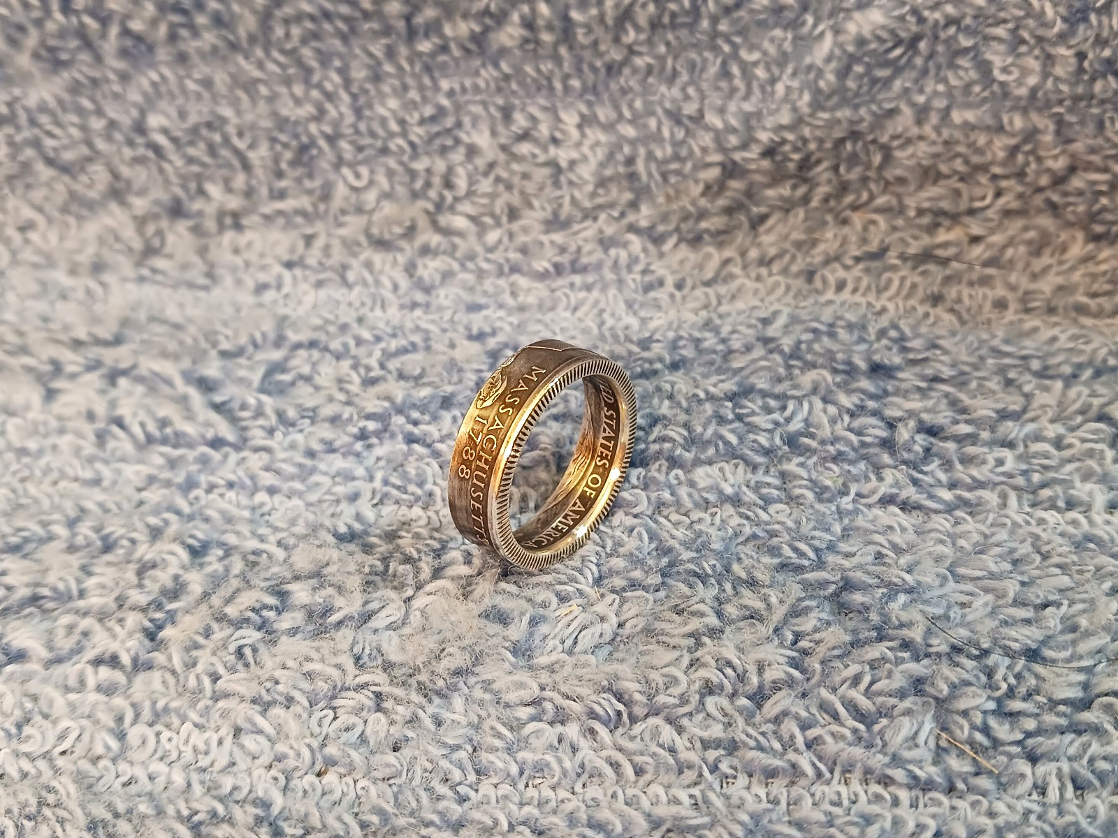 Massachusetts  90% Silver Washington Quarters coin ring size  6-1/2