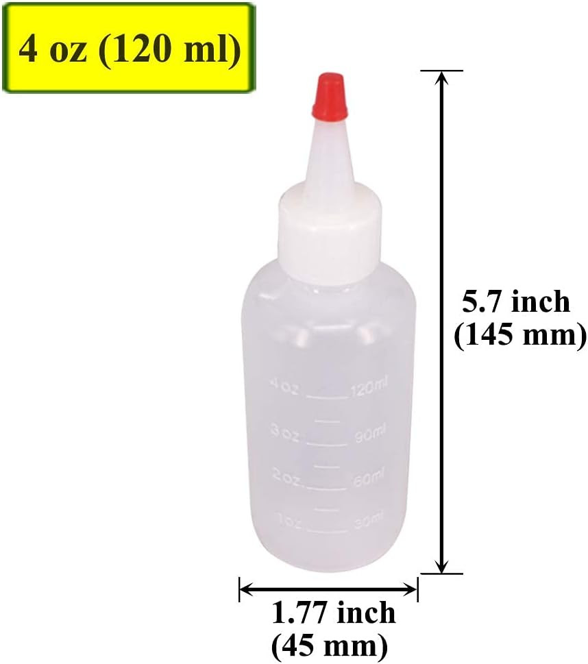 12 Pack 4-Ounce Empty Plastic Squeeze Bottles with Red Tip Caps Multipurpose Squ