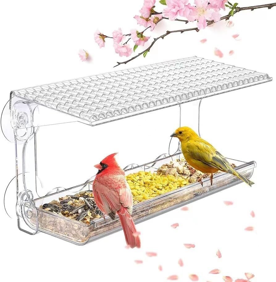 Window Bird Feeder for Outdoors with Large Feeding Trays, transparent color