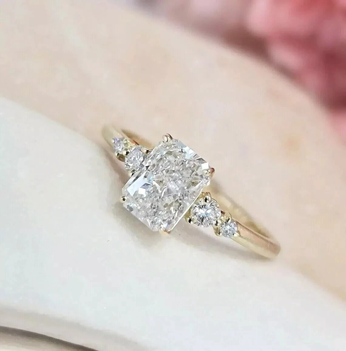 2.50CT Radiant-Cut Lab Created Engagement Ring 14K Yellow Gold Plated