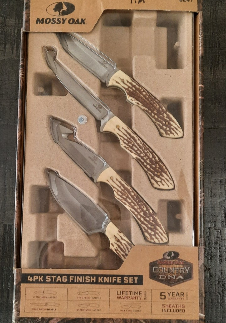Mossy Oak 4 Pack Stag Finish Knife Set Sheaths Included Model 6247 New Sealed