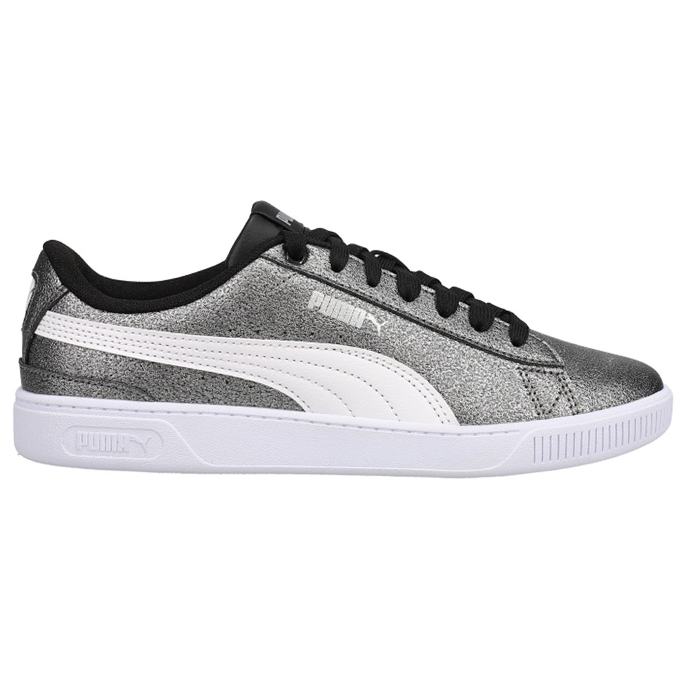 PUMA Vikky V3 Glitz Lace Up  Youth Girls Silver Sneakers Casual Shoes 38470101