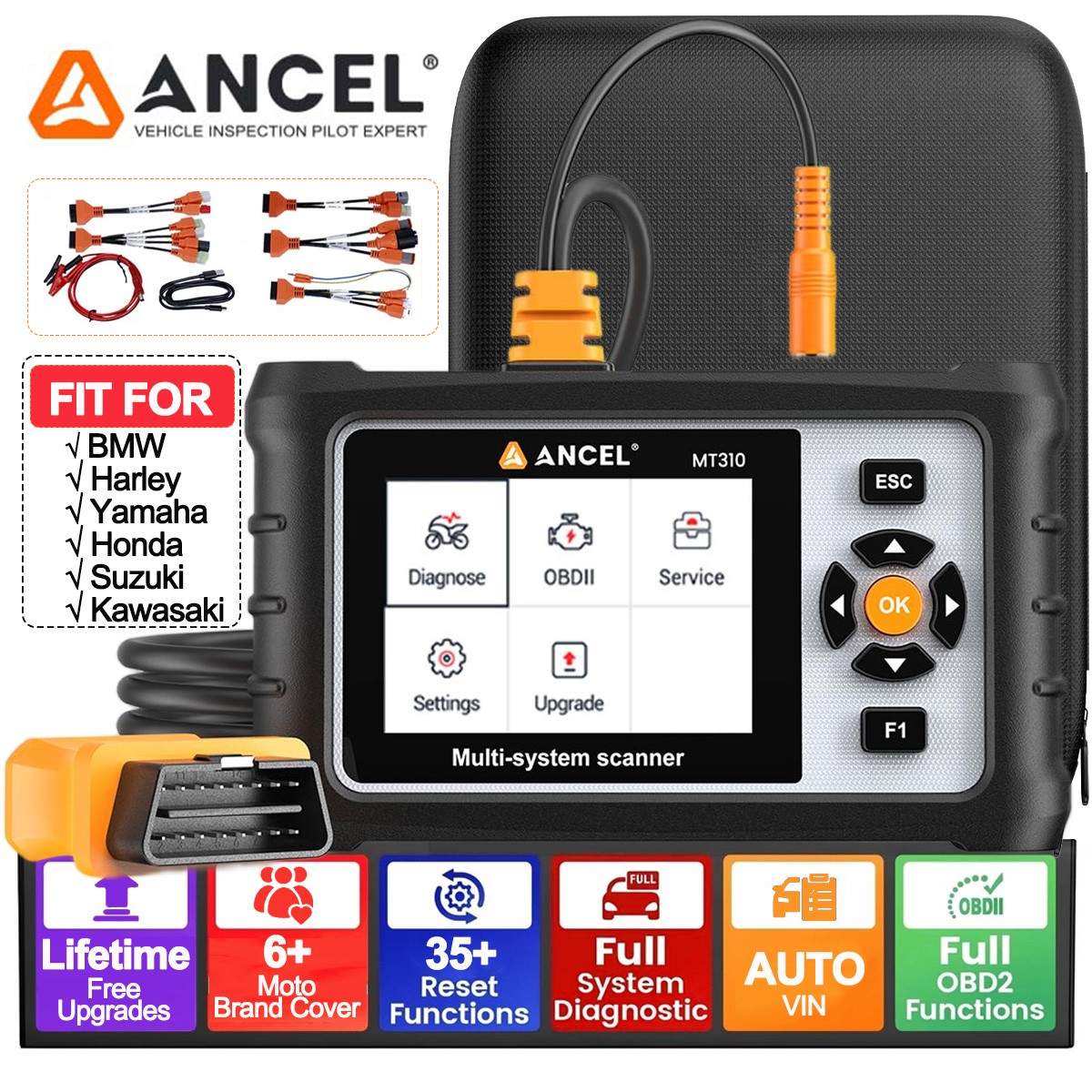 ANCEL MT310 Motorcycle All System Fault Code Reader OBD2 Diagnostic Scanner Tool