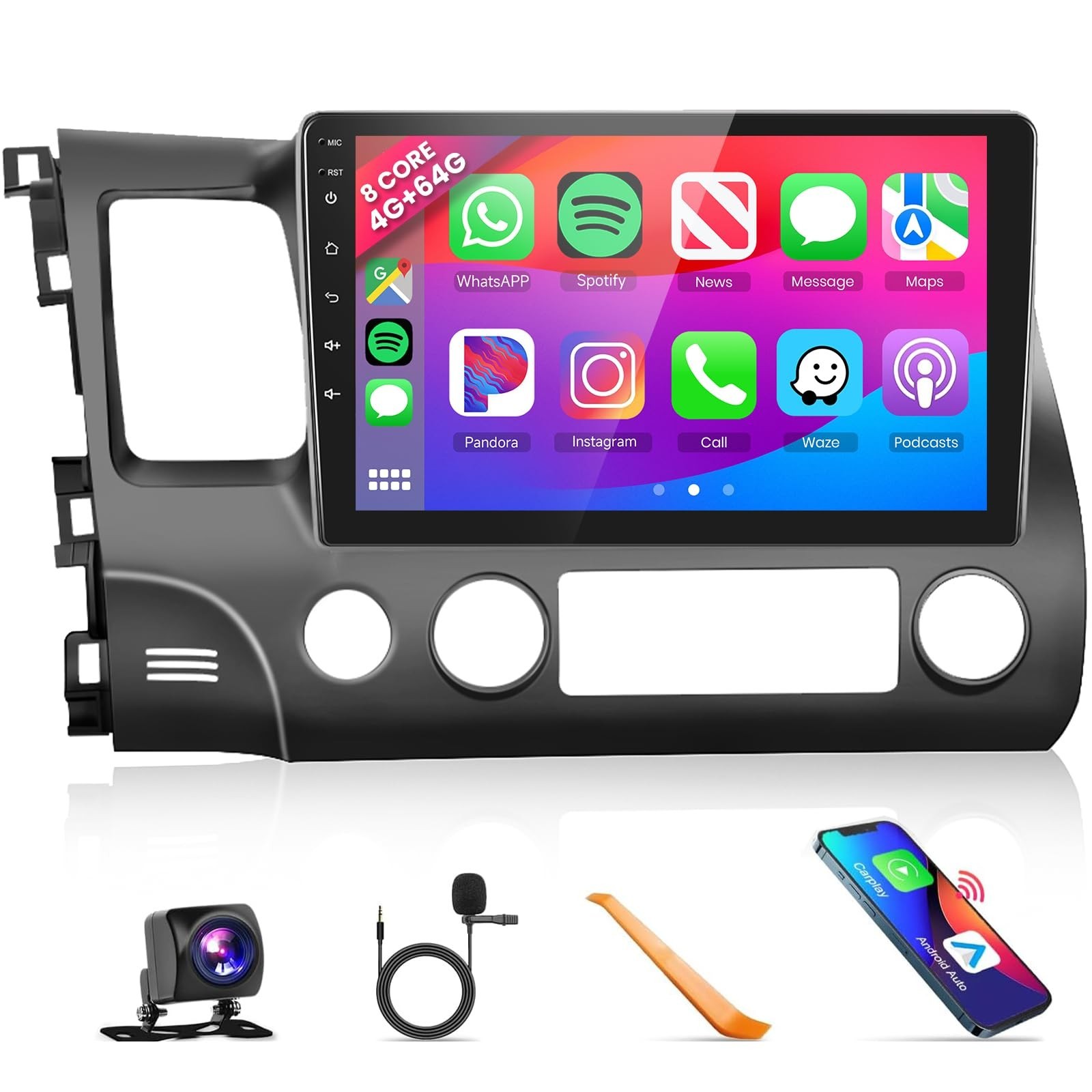 5G WiFi 8Core 4G 64G Car Radio for Honda Civic 2006-2011 Stereo Upgrade 10.1i...