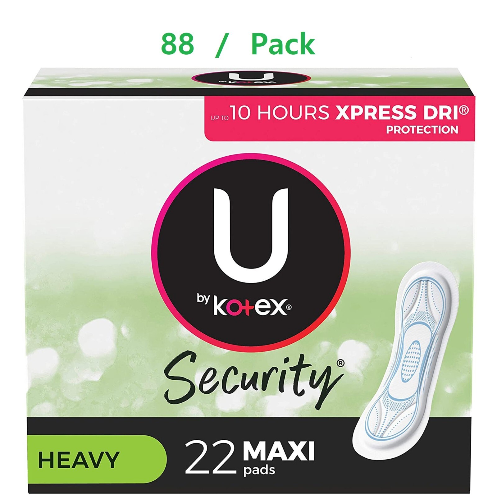 U by Kotex Feminine Pads Security Maxi Long Super heavy Absorbency, 88 Pack