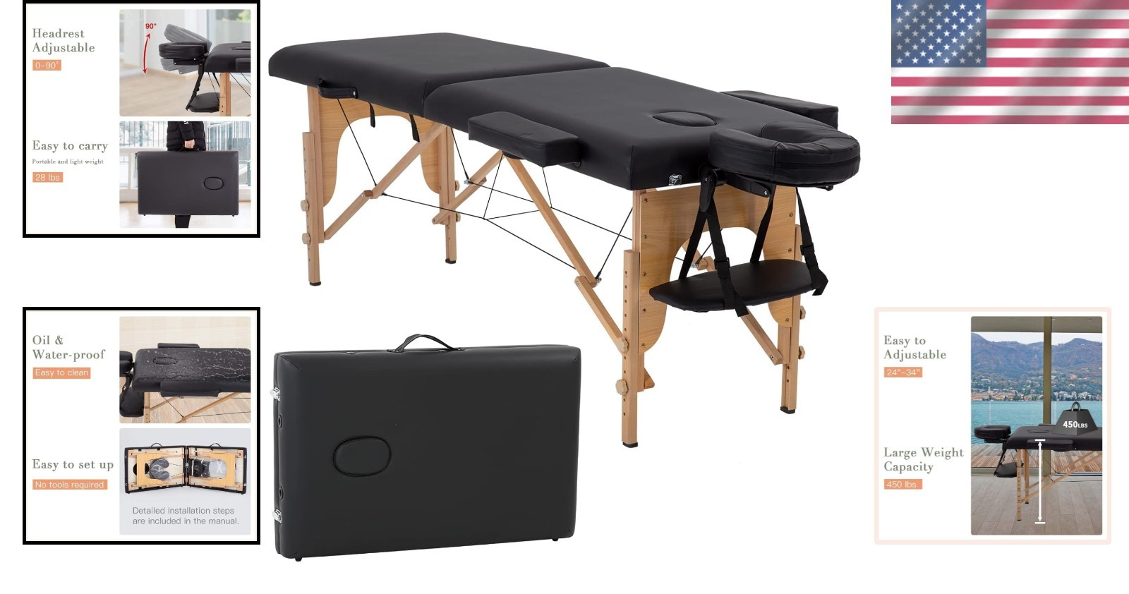 Professional Spa Table with PVC Leather - 450 lbs Capacity & Carry Case