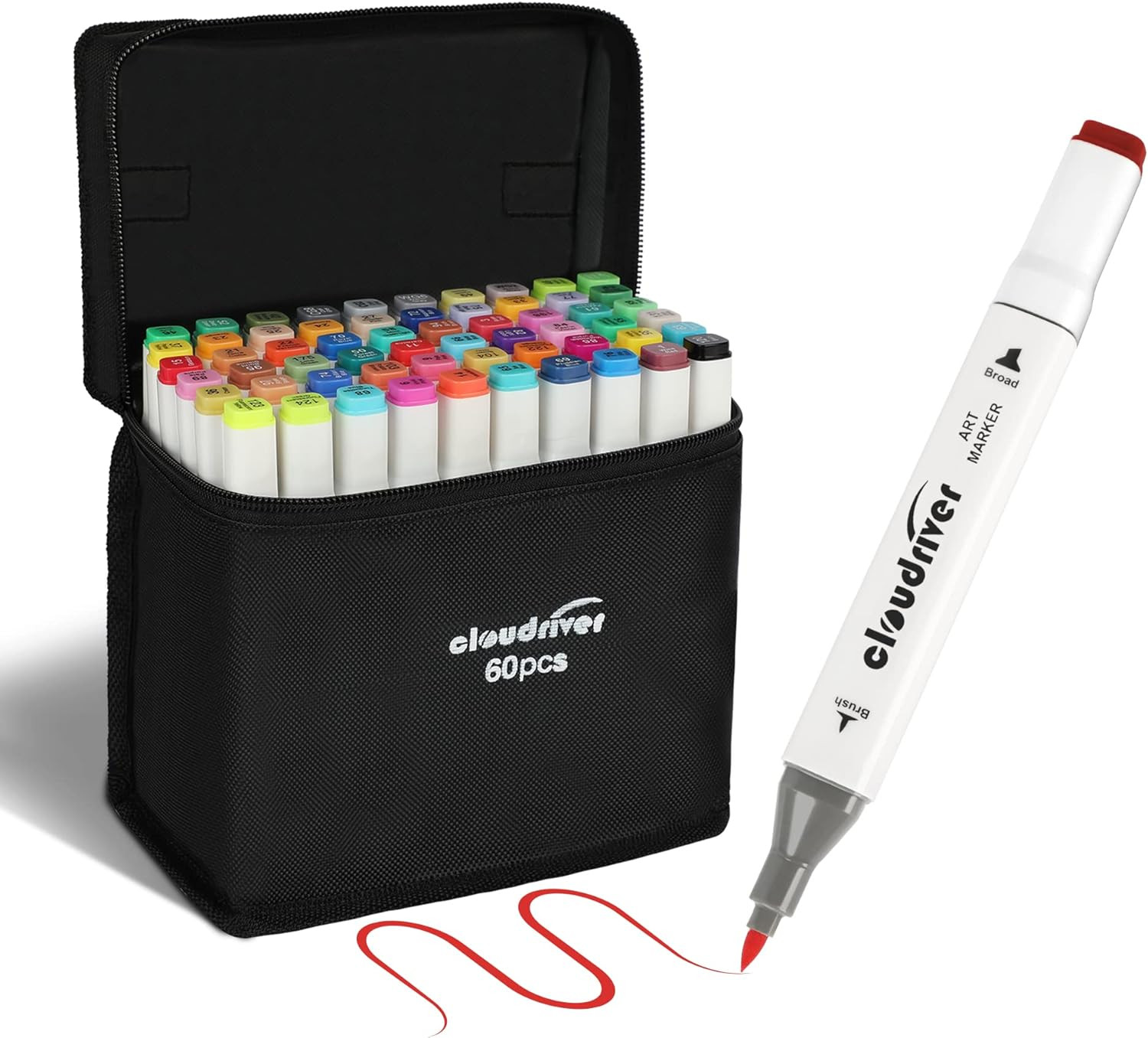 Alcohol Markers Brush Tip, 60 Colors Dual Tip Art Markers for Adults Coloring Bo