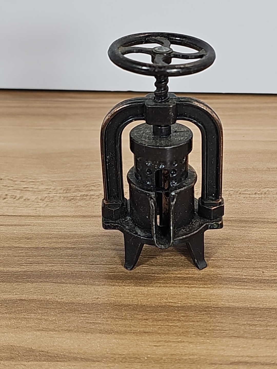 Vintage Pencil Sharpener Play-Me Diecast Metal Cider Press Moving Parts