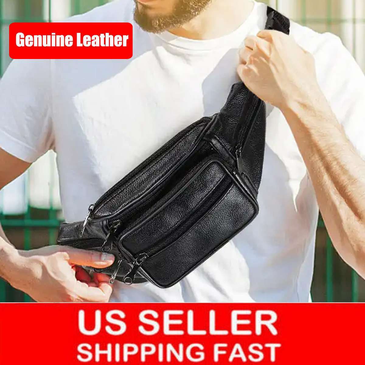 Leather Fanny Pack Waist Bag Men Women Shoulder Belt Bum Sport Travel Waterproof