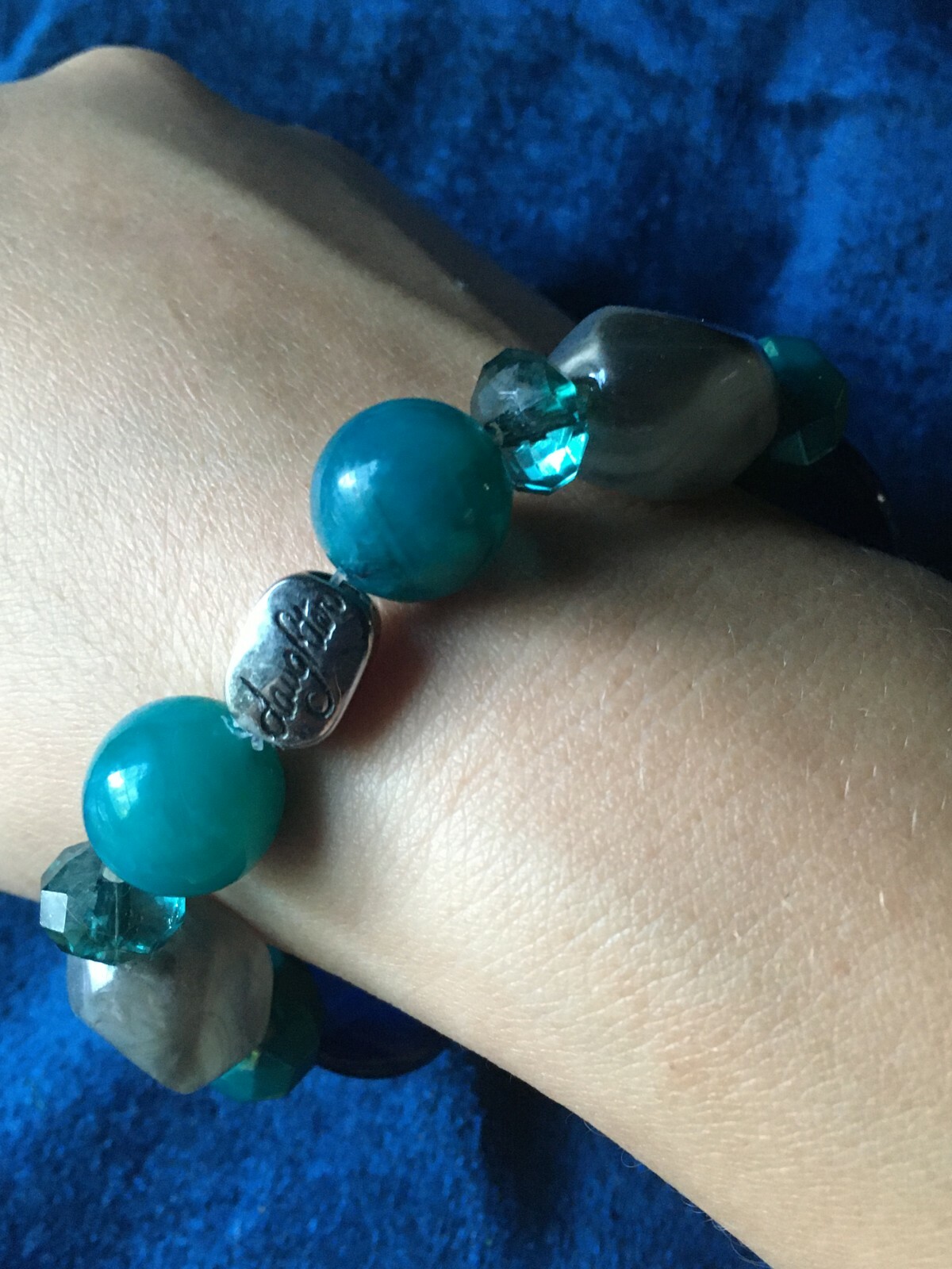 Unsigned Designer Artisan Chunky Daughter Faux Stone BOHO Bracelet Animal Rescue