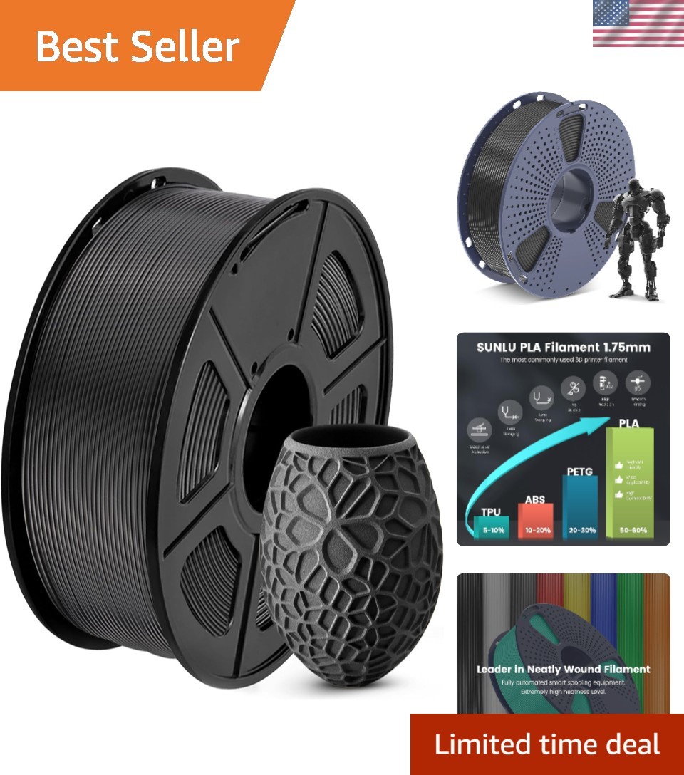 Reliable Black PLA Filament 1.75mm - 1kg Neatly Wound for Smooth Printing