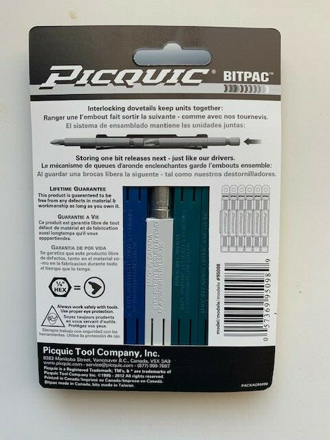 PICQUIC BITPAC POWEPACK - Screwdriver Bit Set with 4" extension and four bits