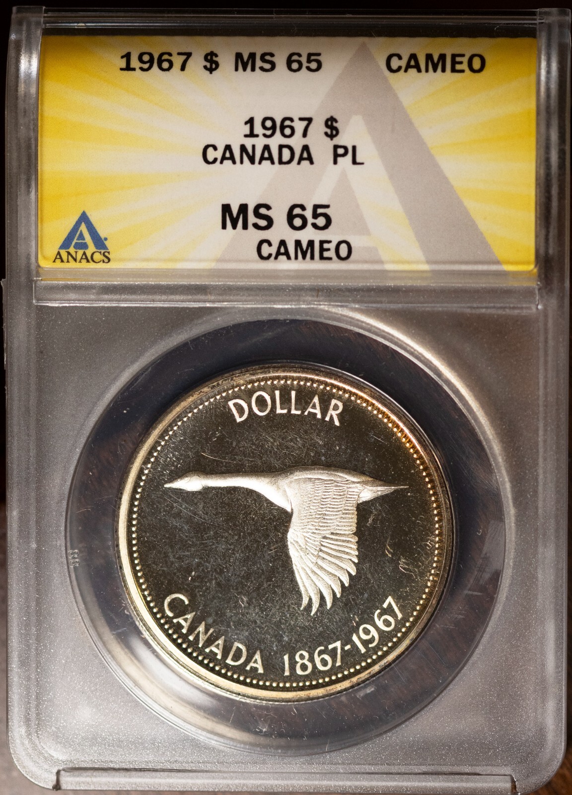 1967 $1 80% Silver Goose Proof Like MS 65 Cameo New ANACS # 7351824 + Bonus