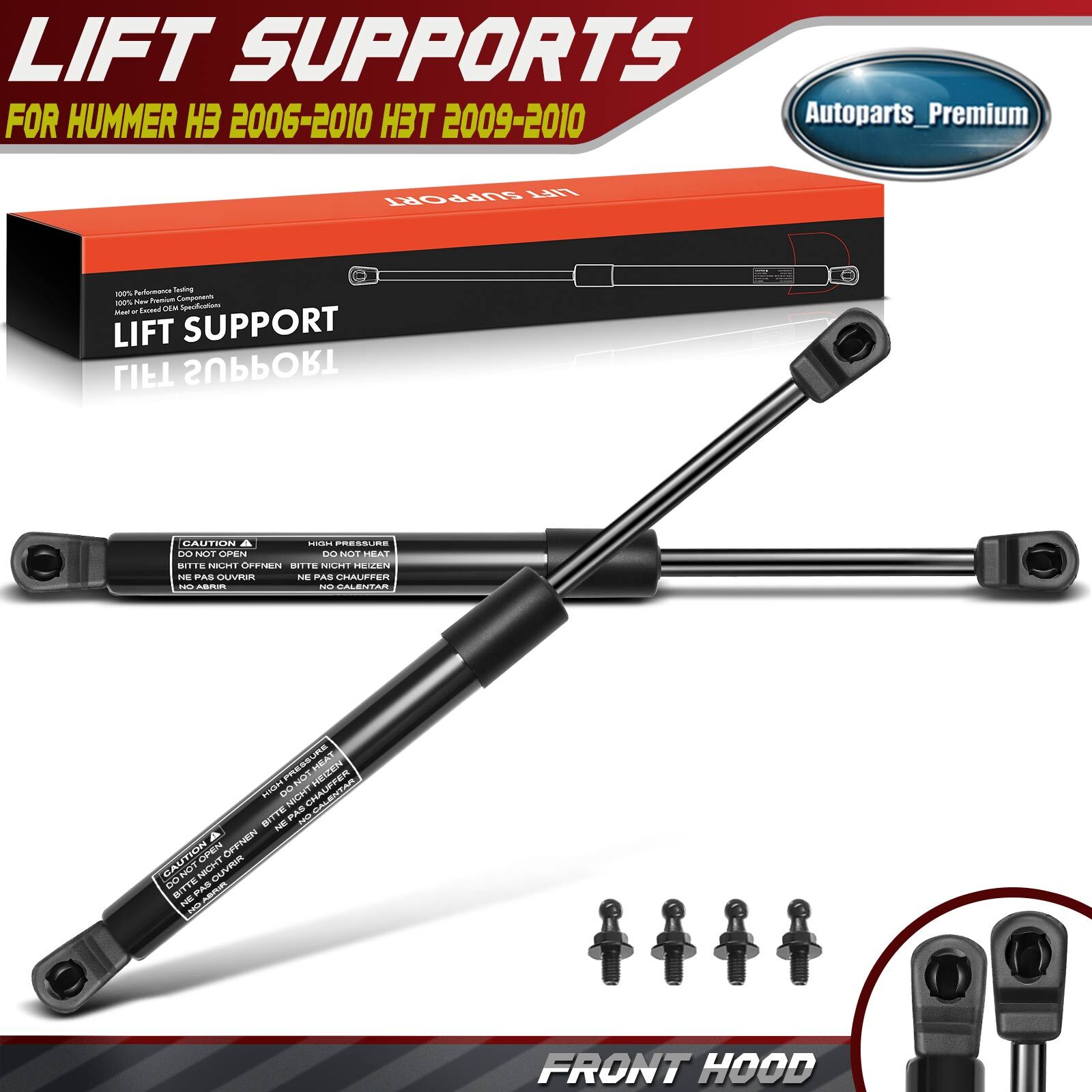 2x Front Hood Lift Supports Shocks Struts for Hummer H3 2006-2010 H3T 2009-2010