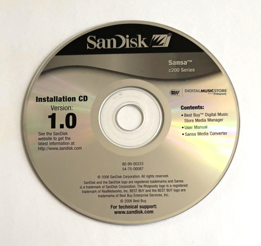 Sandisk Installation CD, Version 1.0, 2006, Free Shpg
