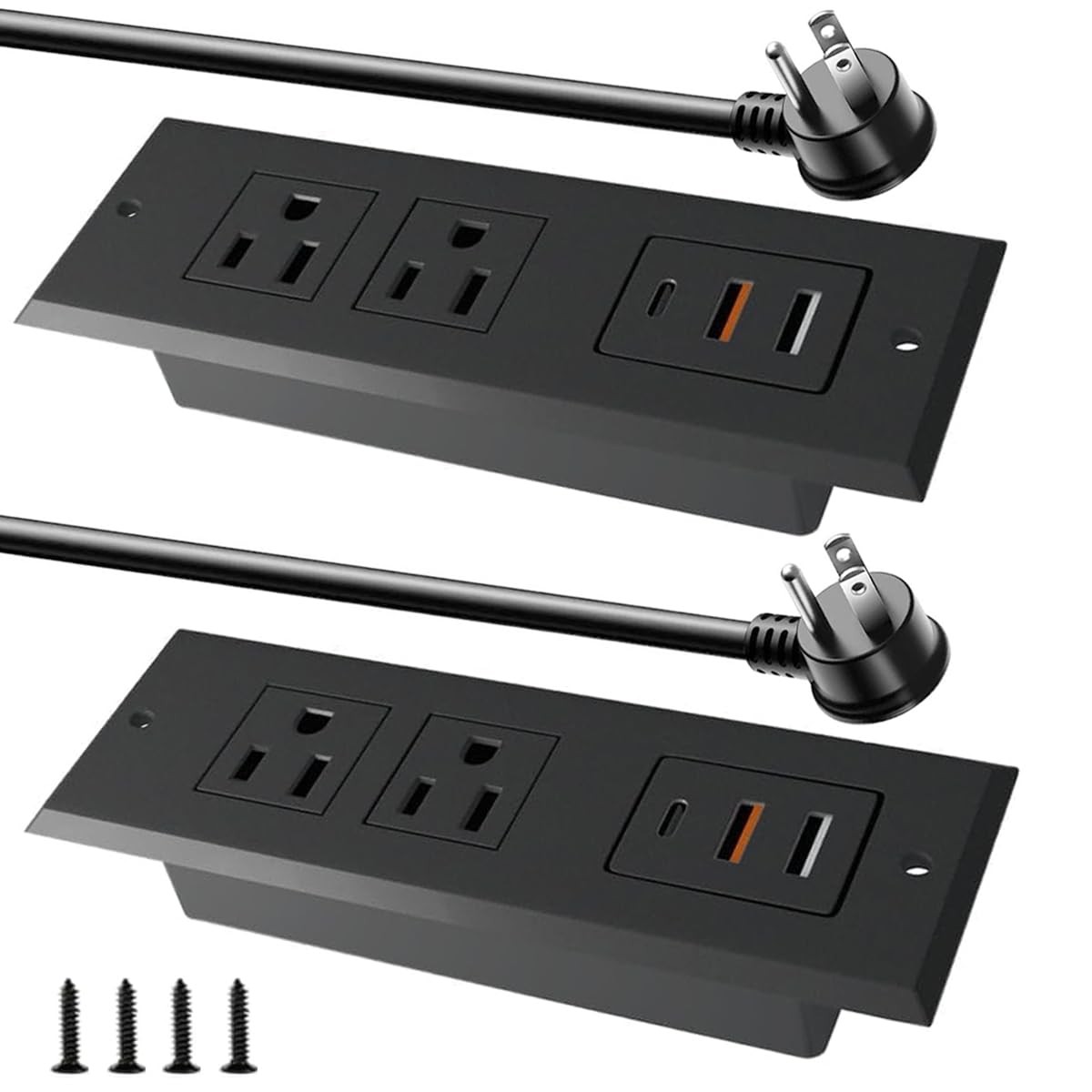 2 Pack Recessed Power Strip, 20W USB C, 18W USB-A, 6.5 ft Cord, Black