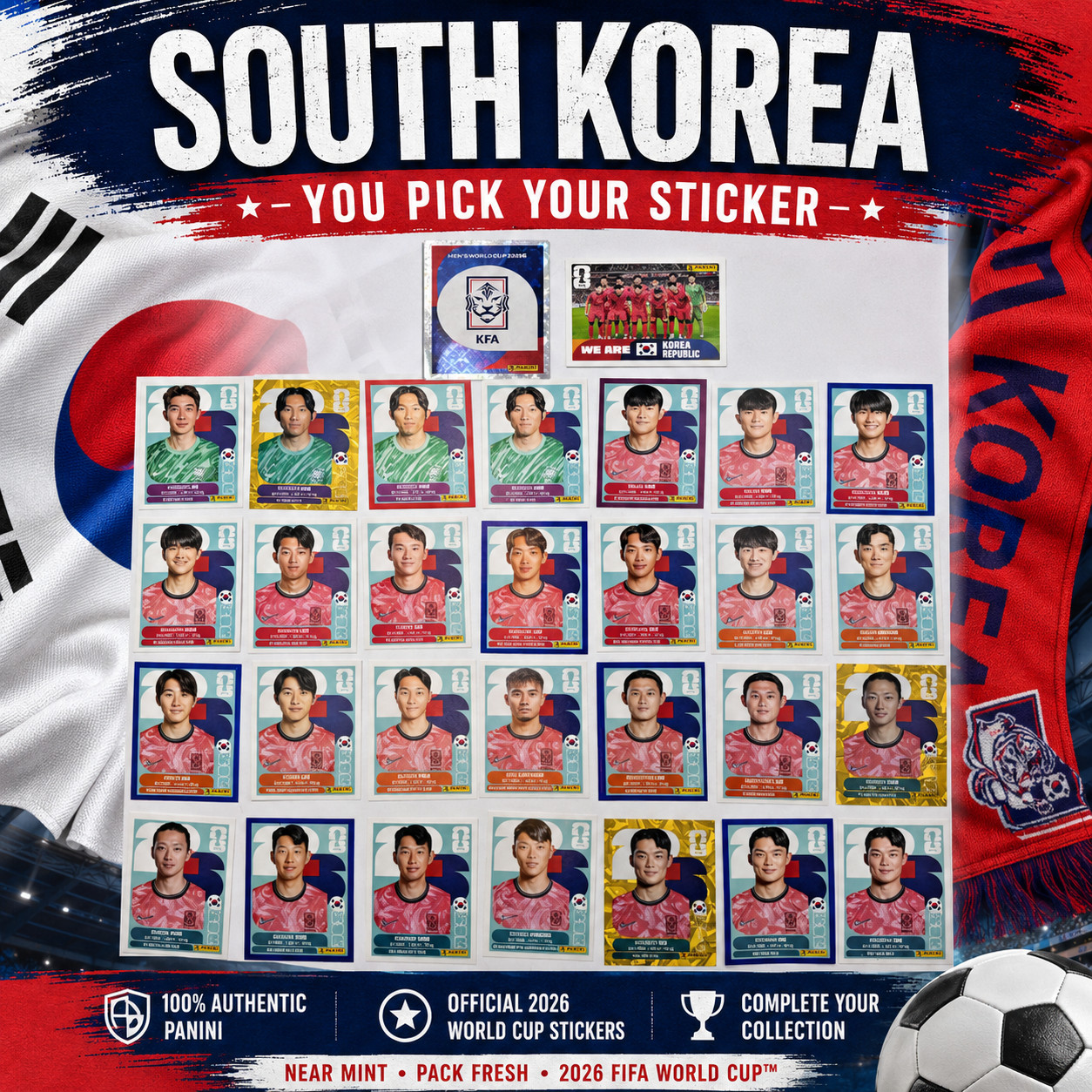 2026 100% Authentic Panini FIFA World Cup South Korea Stickers — You Pick
