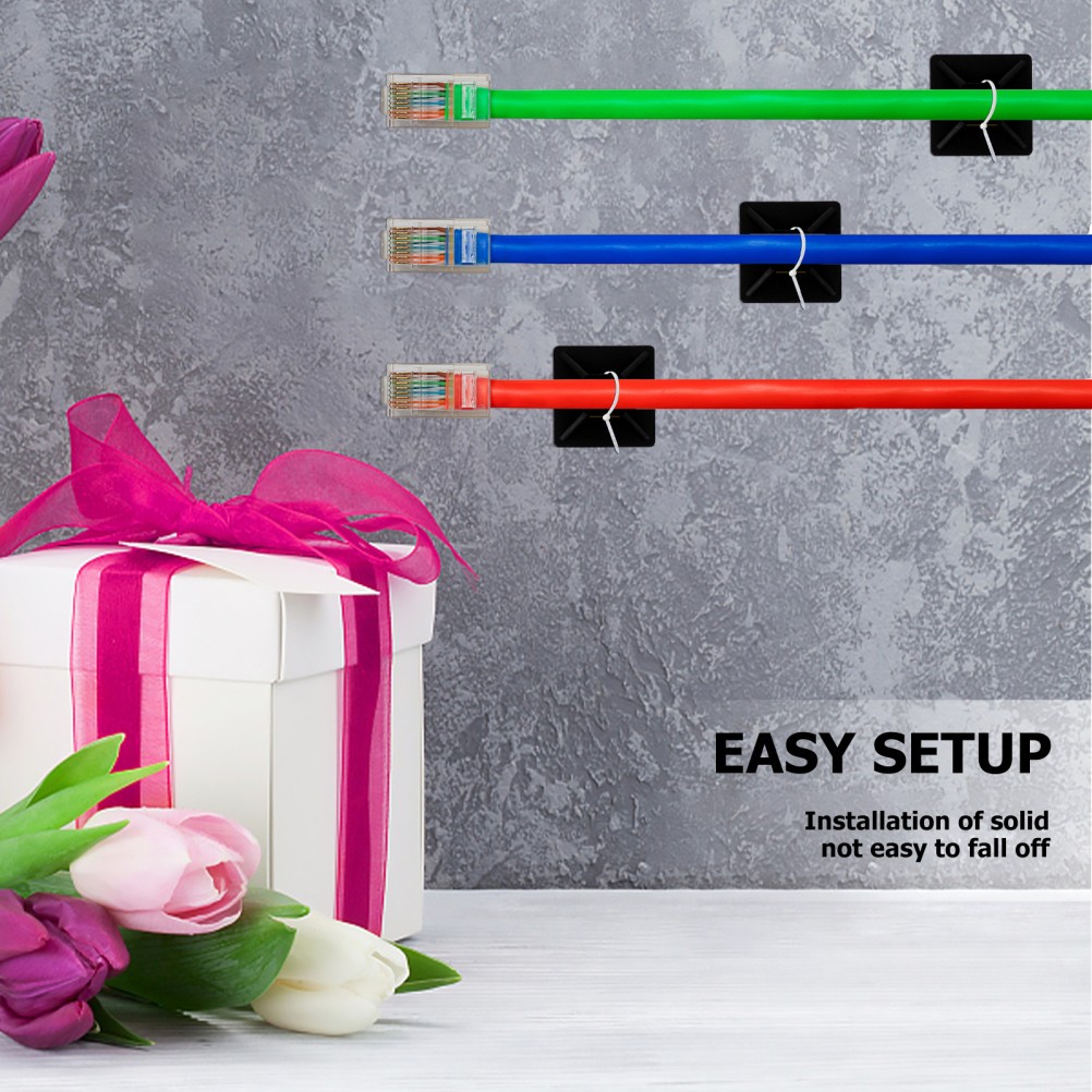 100pcs Square Self-Adhesive Cable Tie Mount Base Wire Cable Organizer (Black)