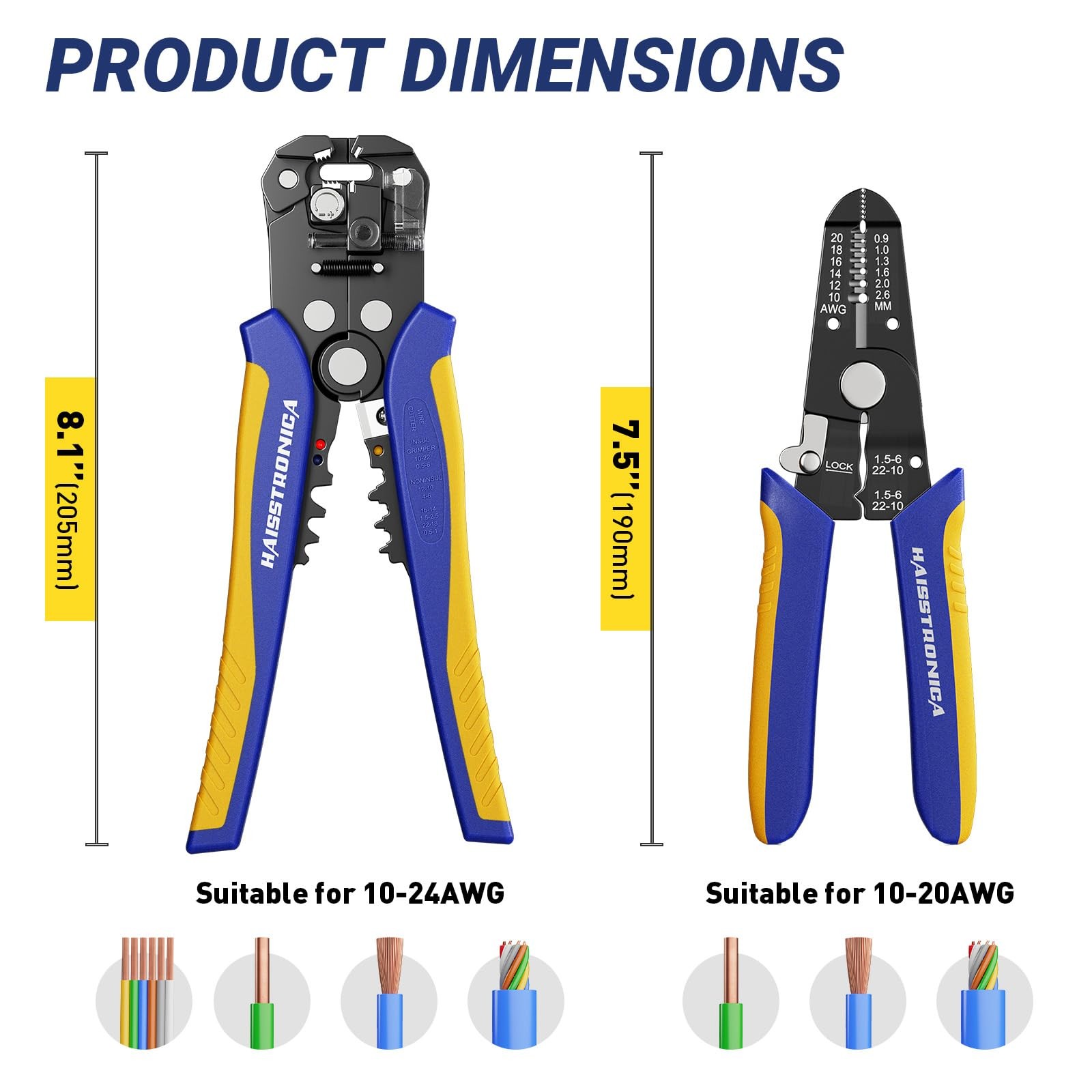 Wire Stripper Tool Set 10-24 AWG Self Adjusting Automatic Cable Cutter Blue