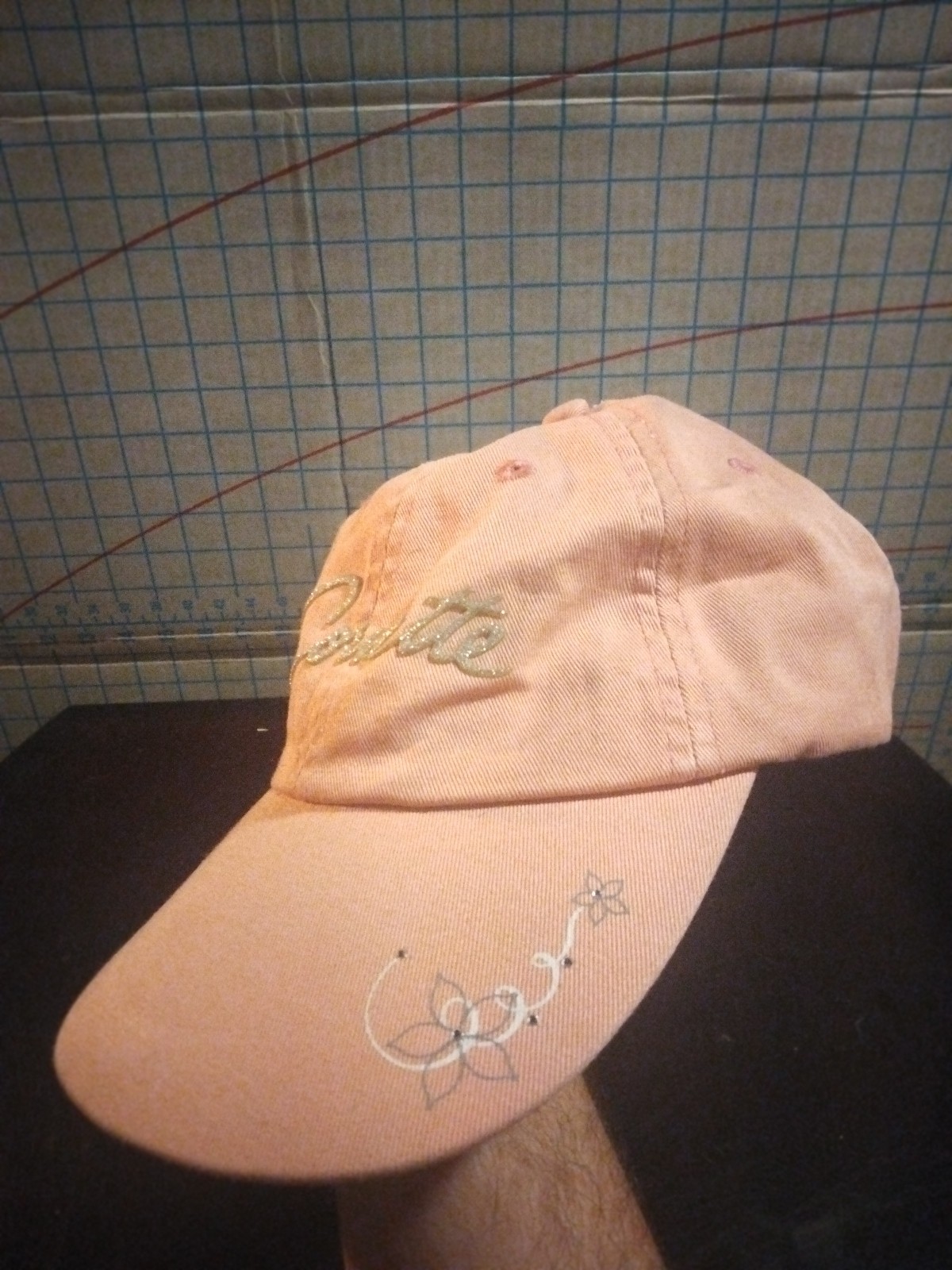Women's Embroidered Hat with Metallic Corvette Script Pink