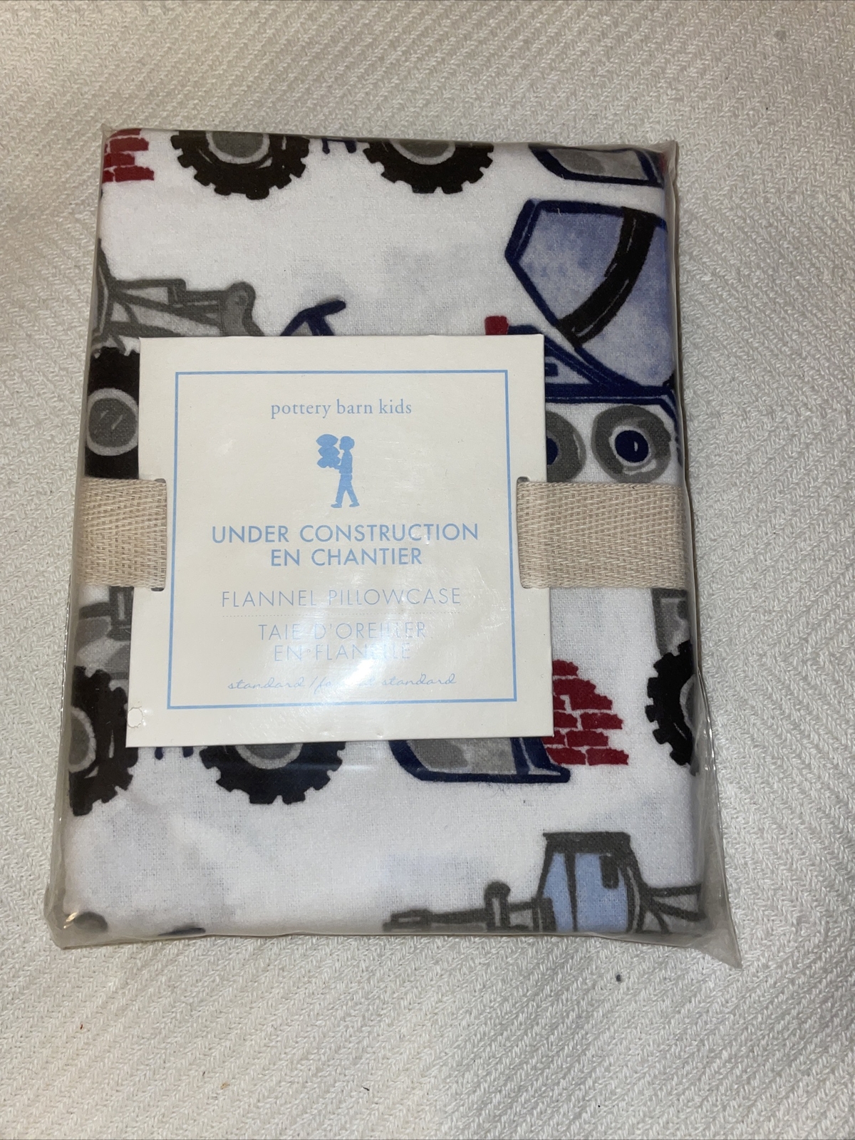 NWT Pottery Barn Kids Under Construction Flannel Pillowcases Standard