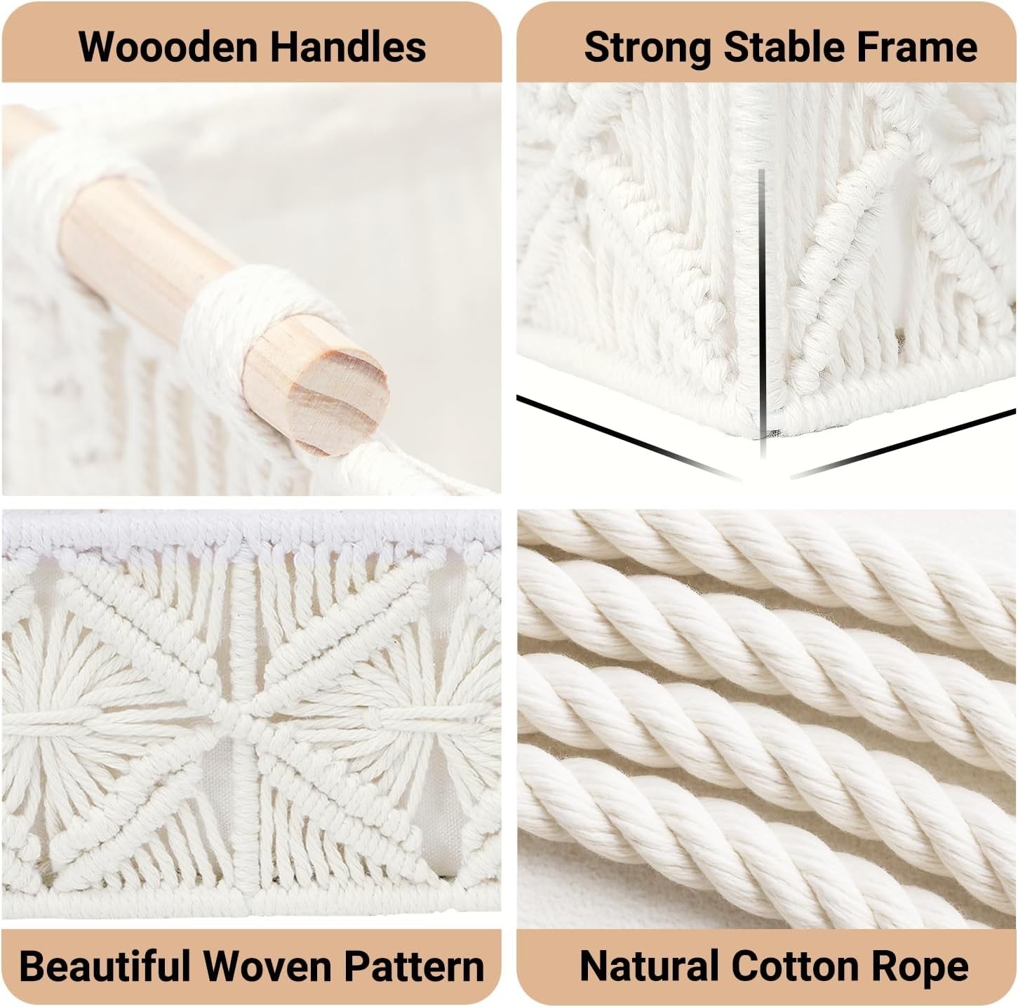 Macrame Storage Baskets Boho Decor Style Woven Storage Boxes Home Organization