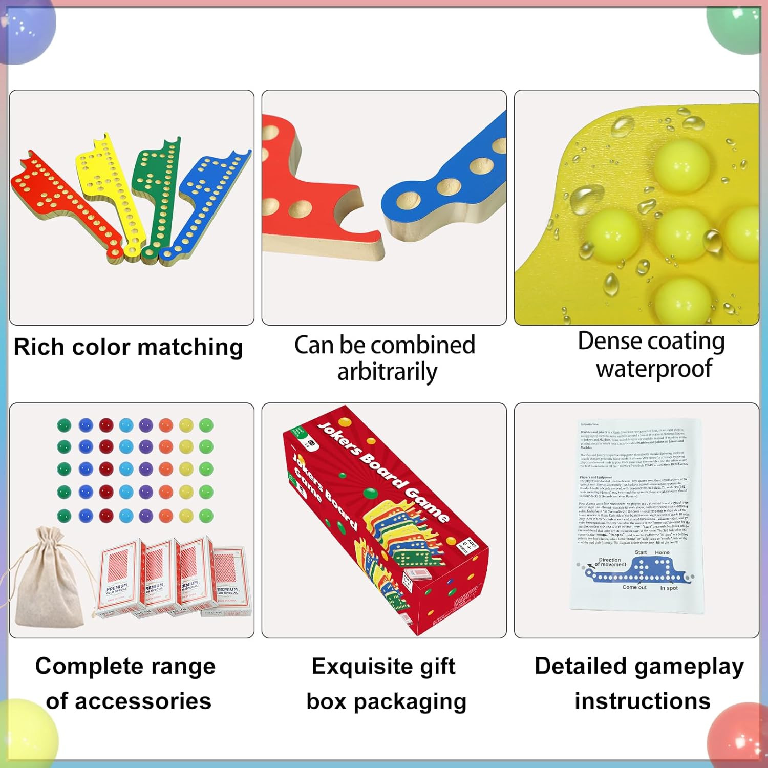 Colorful Jokers and Marbles Board Game Pegs and Jokers Card Game for 2-8 Players