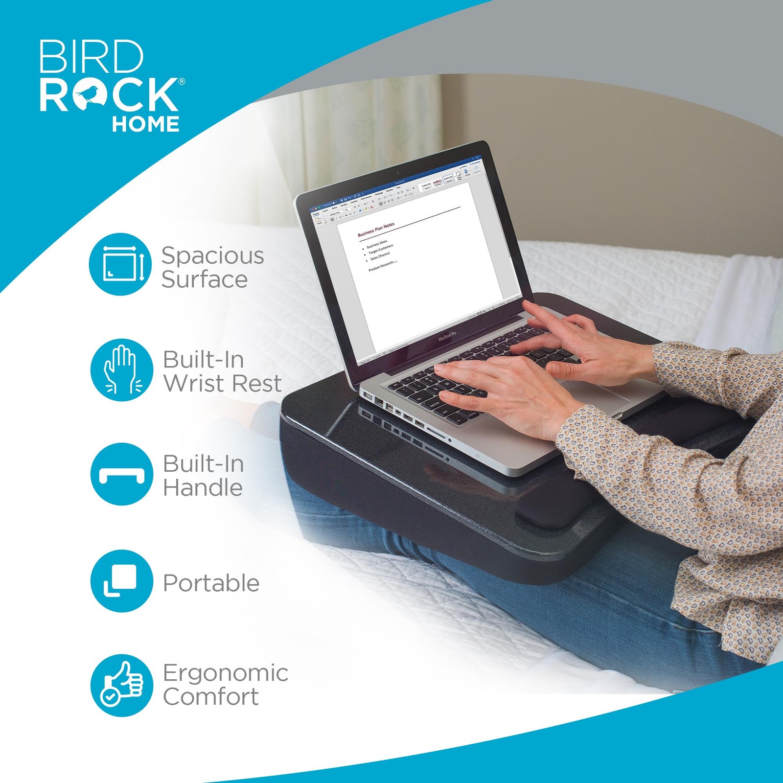 Sofia + Sam Multi Tasking Lap Desk with Memory Foam Cushion | USB Light and Mous