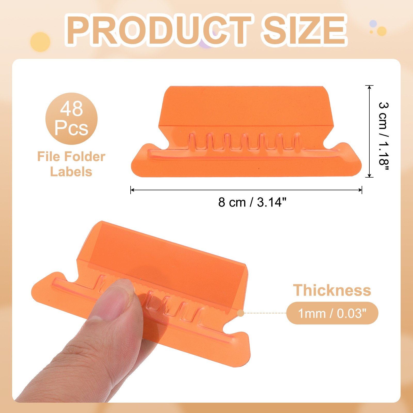 3" File Folder Labels, 48pcs File Folder Tabs with Inserts Labels, Orange Slot